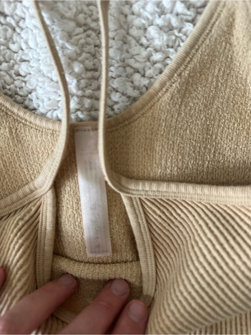By Together Ribbed V-Neck Crop Tank Top - Blue and Beige - Picture 5 of 5